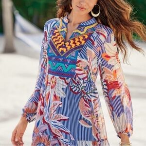 Soft Surroundings Tory Tunic – Floral Stripe Crinkle Chiffon Blouse (Size PL)